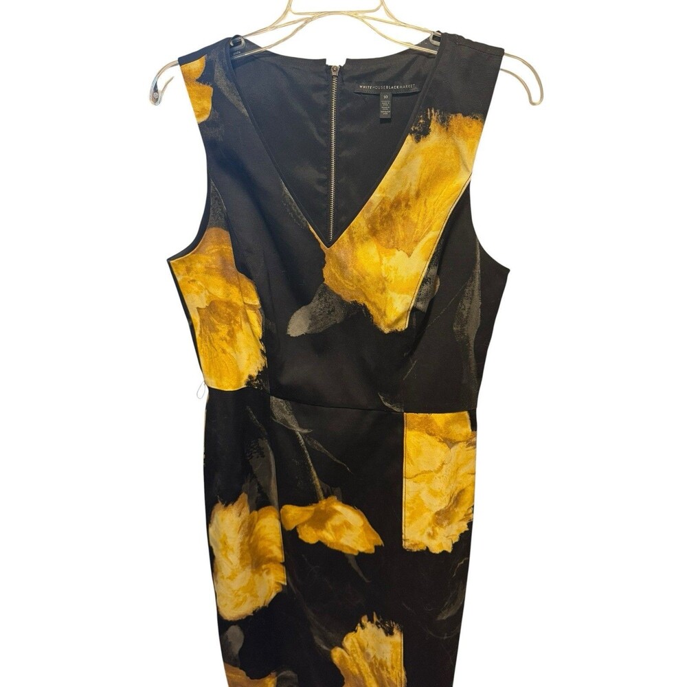 White House Black Market Cotton Dress Yellow Shift Career Summer Size 10 EUC